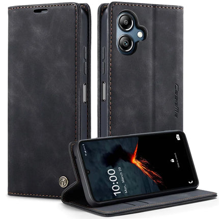 For Samsung Galaxy A06 Case CASEME 013 Series Card Holder Stand Leather Phone Cover - Black