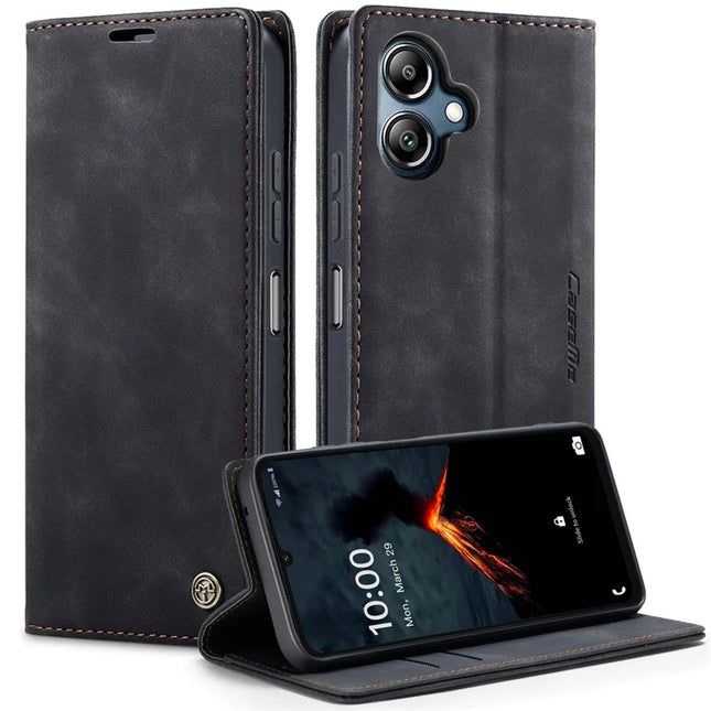 For Samsung Galaxy A06 Case CASEME 013 Series Card Holder Stand Leather Phone Cover - Black