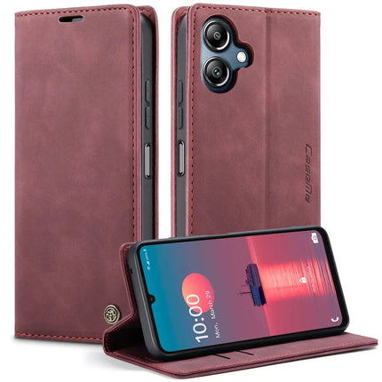 For Samsung Galaxy A06 Case CASEME 013 Series Card Holder Stand Leather Phone Cover - Red