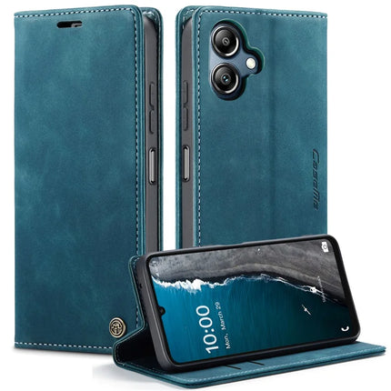 For Samsung Galaxy A06 Case CASEME 013 Series Card Holder Stand Leather Phone Cover - Blue