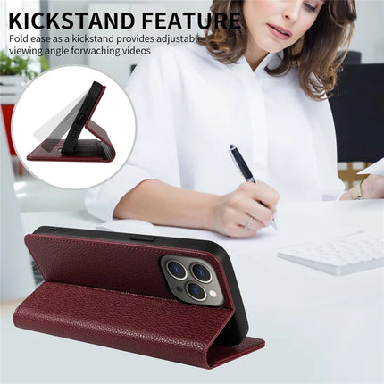 For iPhone 13 Pro Max Case RFID Blocking Strong Magnetic Leather Wallet Phone Cover