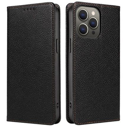 For iPhone 13 Pro Max Case RFID Blocking Strong Magnetic Leather Wallet Phone Cover - Black