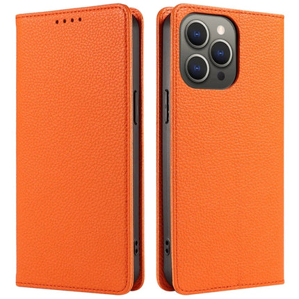 For iPhone 13 Pro Max Case RFID Blocking Strong Magnetic Leather Wallet Phone Cover - Orange