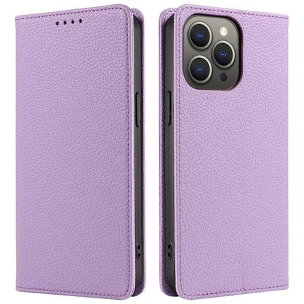 For iPhone 13 Pro Max Case RFID Blocking Strong Magnetic Leather Wallet Phone Cover - Purple