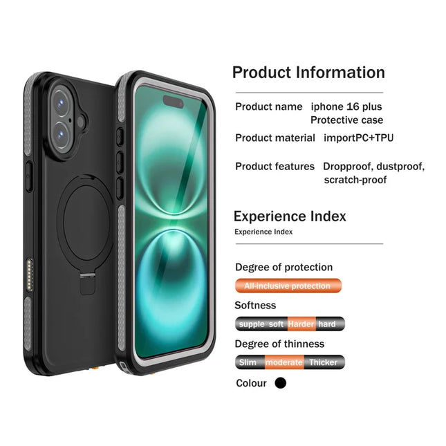 REDPEPPER IP68 Waterproof Case For iPhone 16 Plus Phone Back Cover Kickstand Compatible with MagSafe