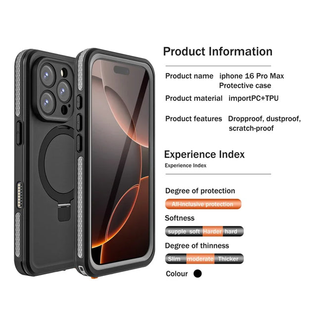 REDPEPPER IP68 Waterproof Case For iPhone 16 Pro Max Phone Back Cover Kickstand Compatible with MagSafe