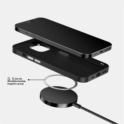 ABEEL For iPhone 15 Case PC + TPU + Aluminum Alloy + PU Leather Phone Cover Compatible with MagSafe