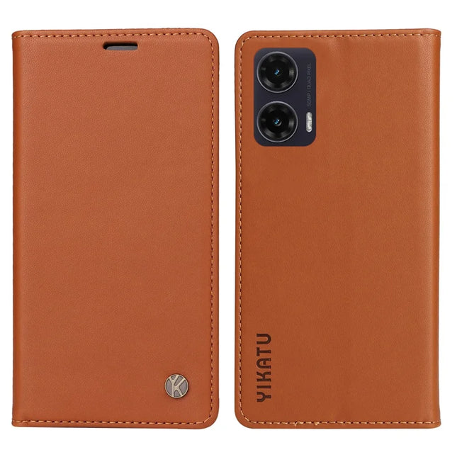YIKATU YK-001 For Motorola Moto G35 5G Case Stand Leather Phone Cover Strong Magnetic Closure - Brown
