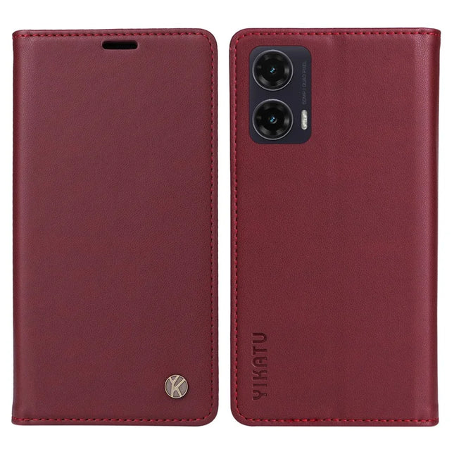 YIKATU YK-001 For Motorola Moto G35 5G Case Stand Leather Phone Cover Strong Magnetic Closure - Wine Red