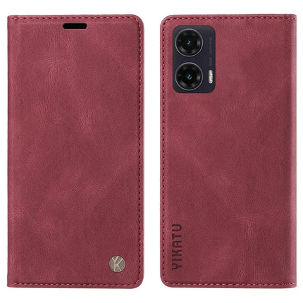 YIKATU YK-004 For Motorola Moto G35 5G Case Leather Skin-Touch Phone Cover Magnetic Auto-Absorbed - Wine Red