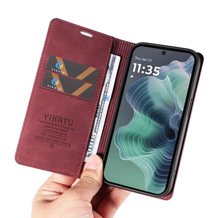 YIKATU YK-004 For Motorola Moto G35 5G Case Leather Skin-Touch Phone Cover Magnetic Auto-Absorbed