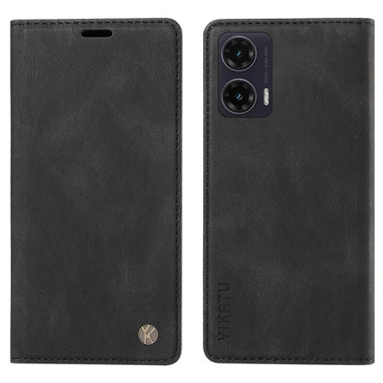 YIKATU YK-004 For Motorola Moto G35 5G Case Leather Skin-Touch Phone Cover Magnetic Auto-Absorbed - Black