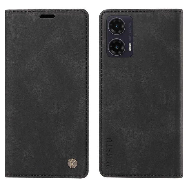 YIKATU YK-004 For Motorola Moto G35 5G Case Leather Skin-Touch Phone Cover Magnetic Auto-Absorbed - Black