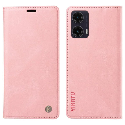 YIKATU YK-004 For Motorola Moto G35 5G Case Leather Skin-Touch Phone Cover Magnetic Auto-Absorbed - Pink
