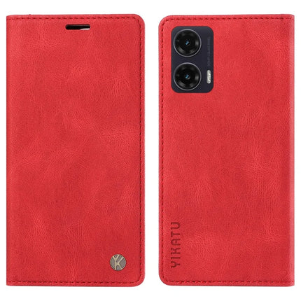 YIKATU YK-004 For Motorola Moto G35 5G Case Leather Skin-Touch Phone Cover Magnetic Auto-Absorbed - Red