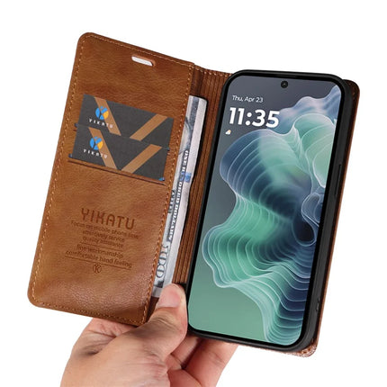 YIKATU YK-006 For Motorola Moto G35 5G Case Card Slots Magnetic Closure Leather Phone Cover Litchi Texture
