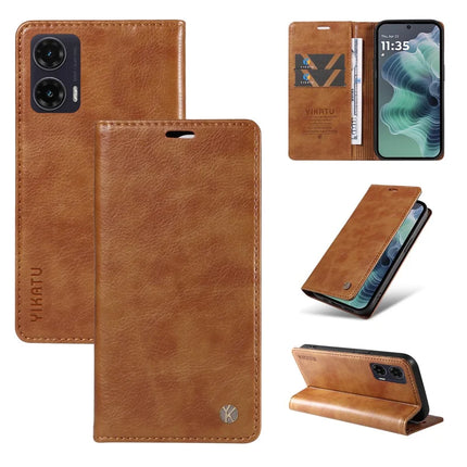 YIKATU YK-006 For Motorola Moto G35 5G Case Card Slots Magnetic Closure Leather Phone Cover Litchi Texture