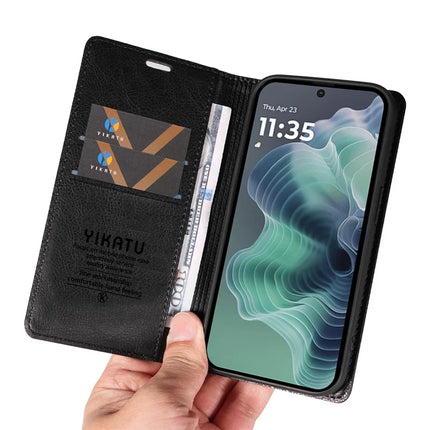 YIKATU YK-006 For Motorola Moto G35 5G Case Card Slots Magnetic Closure Leather Phone Cover Litchi Texture