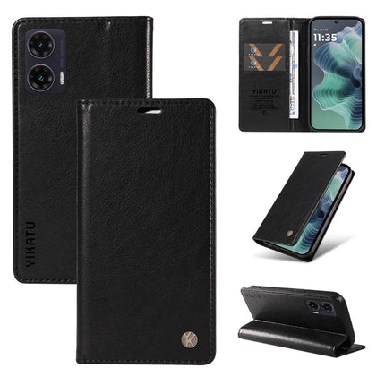 YIKATU YK-006 For Motorola Moto G35 5G Case Card Slots Magnetic Closure Leather Phone Cover Litchi Texture