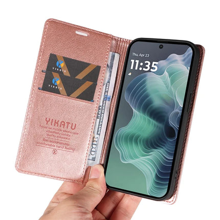 YIKATU YK-006 For Motorola Moto G35 5G Case Card Slots Magnetic Closure Leather Phone Cover Litchi Texture