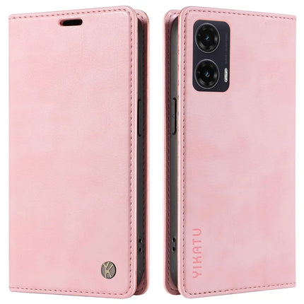 YIKATU YK-006 For Motorola Moto G35 5G Case Card Slots Magnetic Closure Leather Phone Cover Litchi Texture - Pink