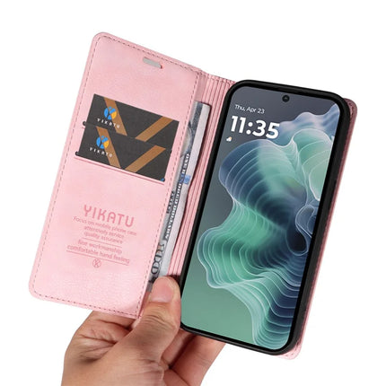 YIKATU YK-006 For Motorola Moto G35 5G Case Card Slots Magnetic Closure Leather Phone Cover Litchi Texture