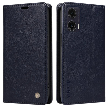 YIKATU YK-006 For Motorola Moto G35 5G Case Card Slots Magnetic Closure Leather Phone Cover Litchi Texture - Navy Blue