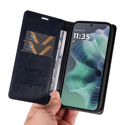 YIKATU YK-006 For Motorola Moto G35 5G Case Card Slots Magnetic Closure Leather Phone Cover Litchi Texture