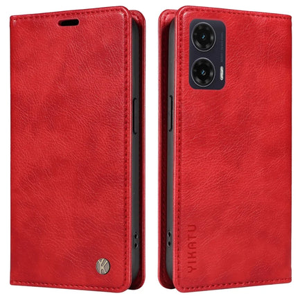 YIKATU YK-006 For Motorola Moto G35 5G Case Card Slots Magnetic Closure Leather Phone Cover Litchi Texture - Red