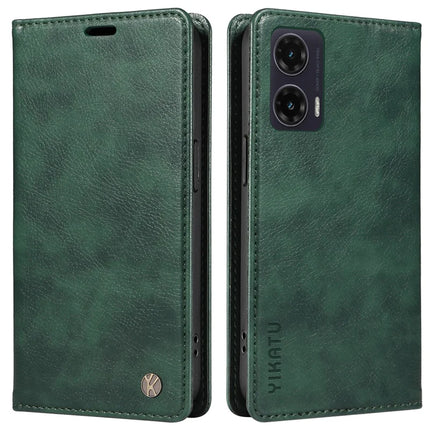 YIKATU YK-006 For Motorola Moto G35 5G Case Card Slots Magnetic Closure Leather Phone Cover Litchi Texture - Green