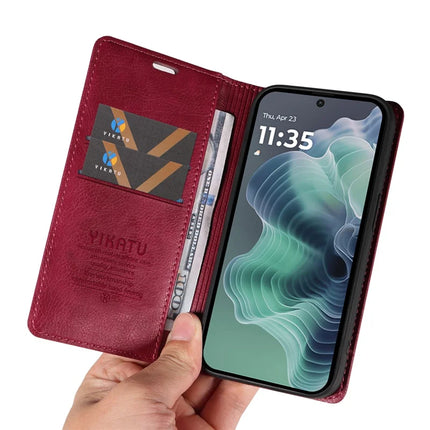 YIKATU YK-006 For Motorola Moto G35 5G Case Card Slots Magnetic Closure Leather Phone Cover Litchi Texture