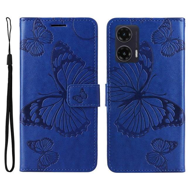 For Motorola Moto G35 5G Case Butterfly Leather Phone Cover - Blue