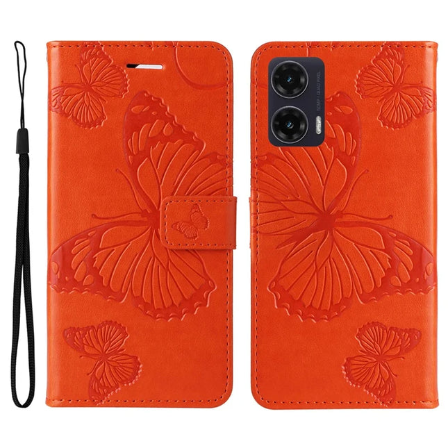 For Motorola Moto G35 5G Case Butterfly Leather Phone Cover - Orange