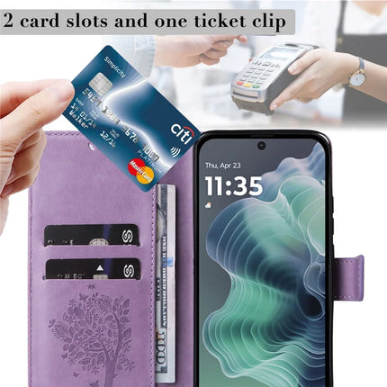 For Motorola Moto G35 5G Case Cat Tree Pattern Flip Leather Phone Cover