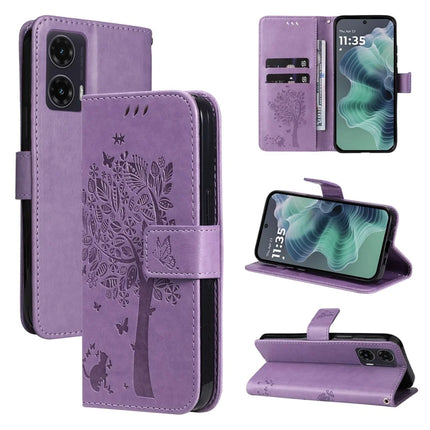 For Motorola Moto G35 5G Case Cat Tree Pattern Flip Leather Phone Cover