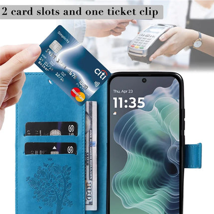 For Motorola Moto G35 5G Case Cat Tree Pattern Flip Leather Phone Cover