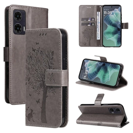 For Motorola Moto G35 5G Case Cat Tree Pattern Flip Leather Phone Cover