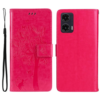For Motorola Moto G35 5G Case Cat Tree Pattern Flip Leather Phone Cover - Rose