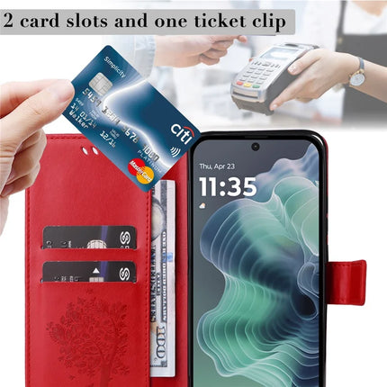 For Motorola Moto G35 5G Case Cat Tree Pattern Flip Leather Phone Cover