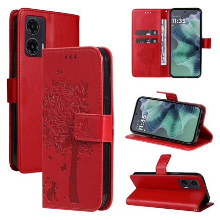 For Motorola Moto G35 5G Case Cat Tree Pattern Flip Leather Phone Cover