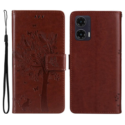 For Motorola Moto G35 5G Case Cat Tree Pattern Flip Leather Phone Cover - Coffee