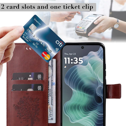 For Motorola Moto G35 5G Case Cat Tree Pattern Flip Leather Phone Cover