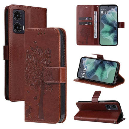 For Motorola Moto G35 5G Case Cat Tree Pattern Flip Leather Phone Cover