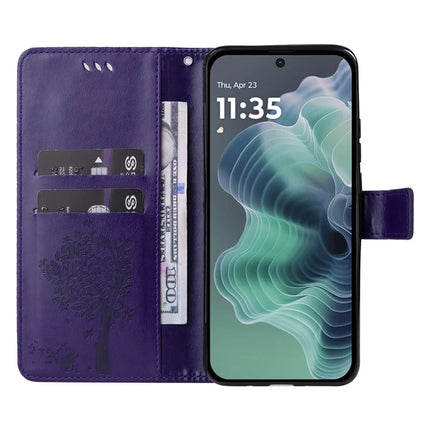 For Motorola Moto G35 5G Case Cat Tree Pattern Flip Leather Phone Cover