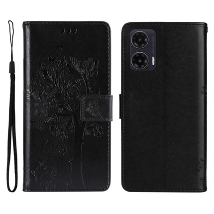 For Motorola Moto G35 5G Case Cat Tree Pattern Flip Leather Phone Cover - Black