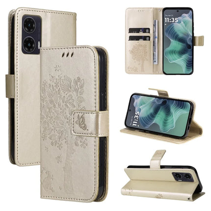 For Motorola Moto G35 5G Case Cat Tree Pattern Flip Leather Phone Cover