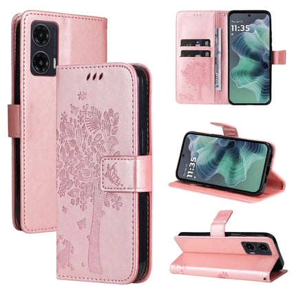 For Motorola Moto G35 5G Case Cat Tree Pattern Flip Leather Phone Cover