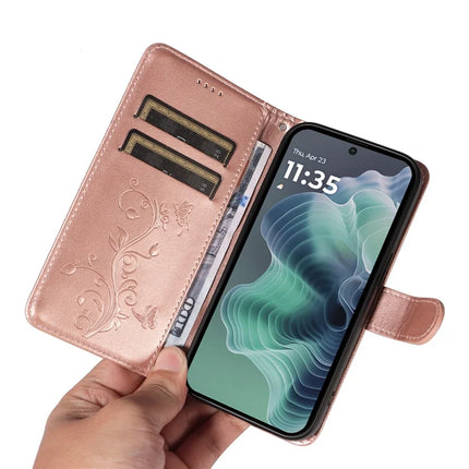 For Motorola Moto G35 5G Case Flower Pattern PU Leather Wallet Phone Cover