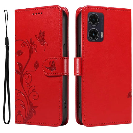 For Motorola Moto G35 5G Case Flower Pattern PU Leather Wallet Phone Cover - Red