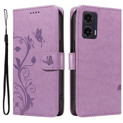 For Motorola Moto G35 5G Case Flower Pattern PU Leather Wallet Phone Cover - Light Purple